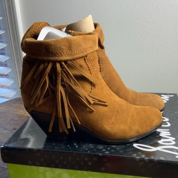 Sam Edelman Cocoa Suede Fringe ankle boots size 6.5 - Picture 1 of 10